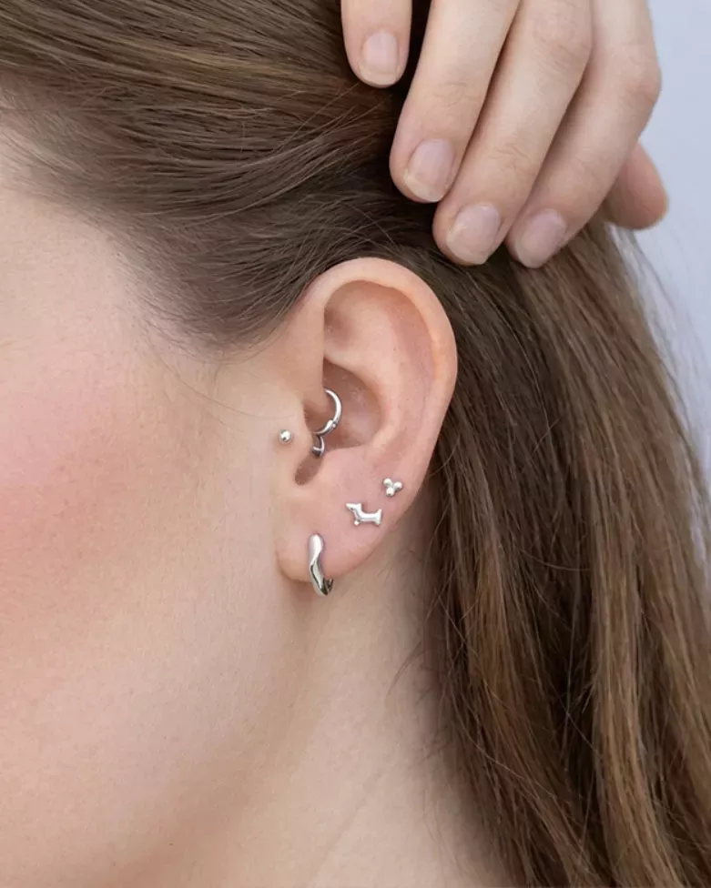 Silver Morlen Piercing | Dachshund Piercing in 925 Sterling Silver - moon