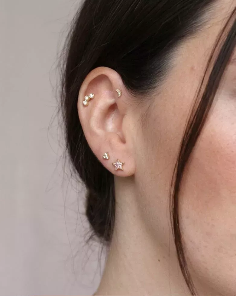 Piercing CORAN Oro | Tres brillitos Dorados con Circonitas - moon