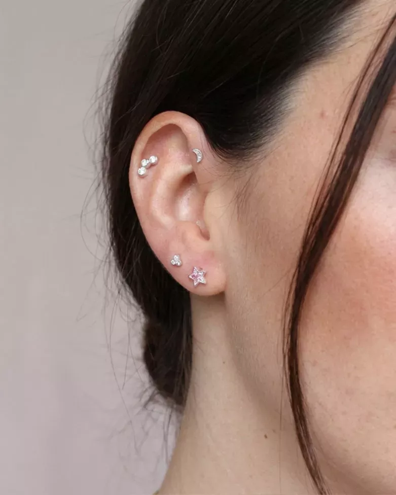 NIVA Silver Piercing | 925 Sterling Silver Crescent Moon with Cubic Zirconia - moon