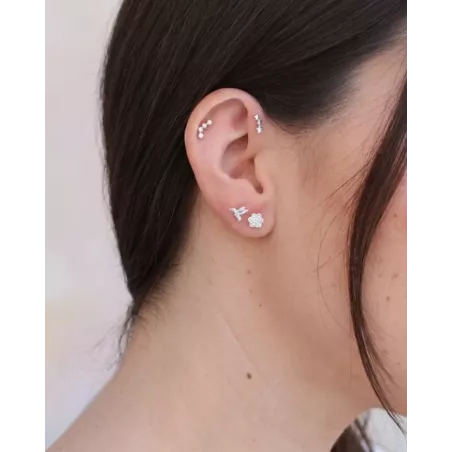ZETH Piercing Silver | Curved Climber 925 Sterling Silver with 4 Cubic Zirconia - moon