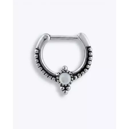 Oxidized Sterling Silver Septum Clicker Piercing with Mother of Pearl |Moon Plata