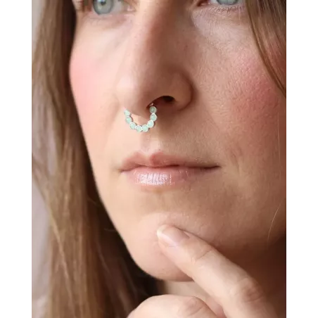 Sterling Silver Septum Clicker Piercing with Natural Amazonite | Moon Plata