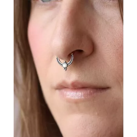 Oxidized Sterling Silver Septum Clicker Piercing with Mother of Pearl |Moon Plata