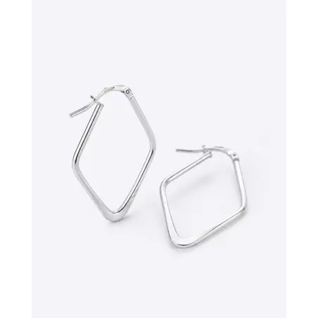 RIVEN Silver Earrings | Geometric Rhombus Hoop Earrings in Sterling Silver - moon