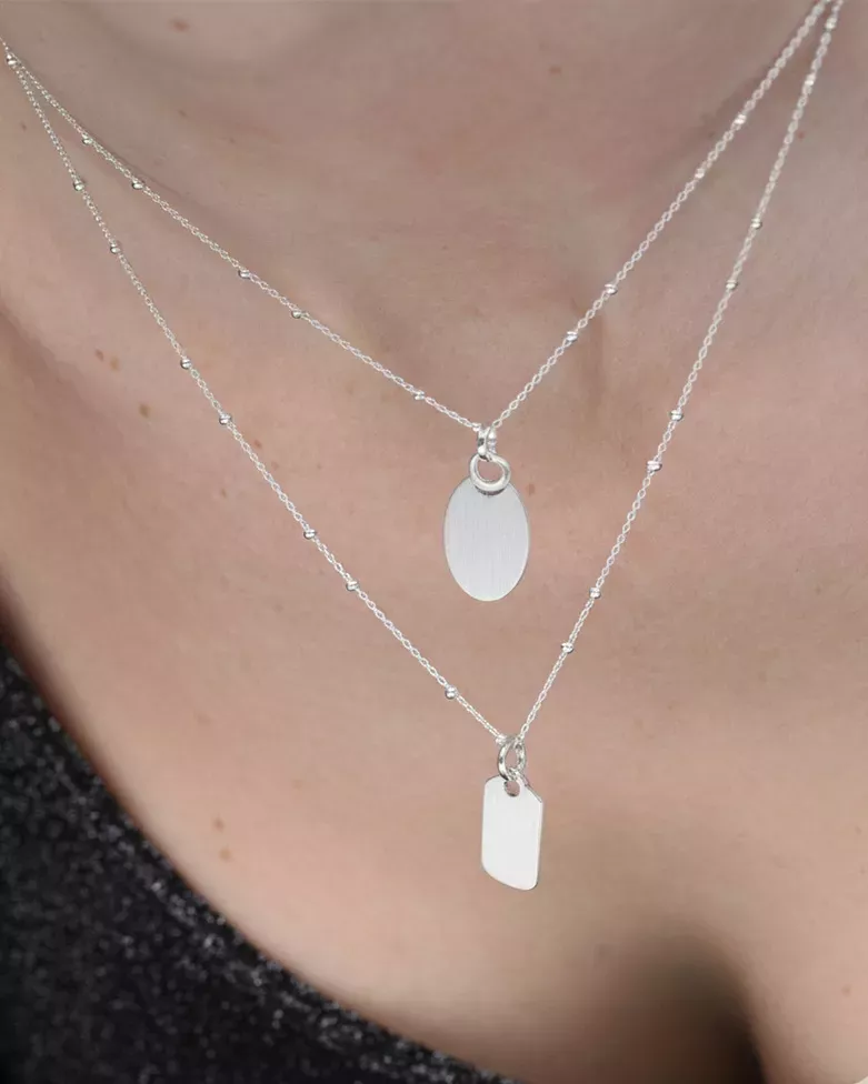 Personalized Silver Breeze Necklace | Engravable Sterling Silver Medal - Moon