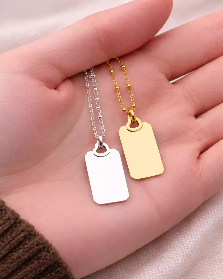 Engravable Gold Necklace with Rectangular Heart Pendant | moon