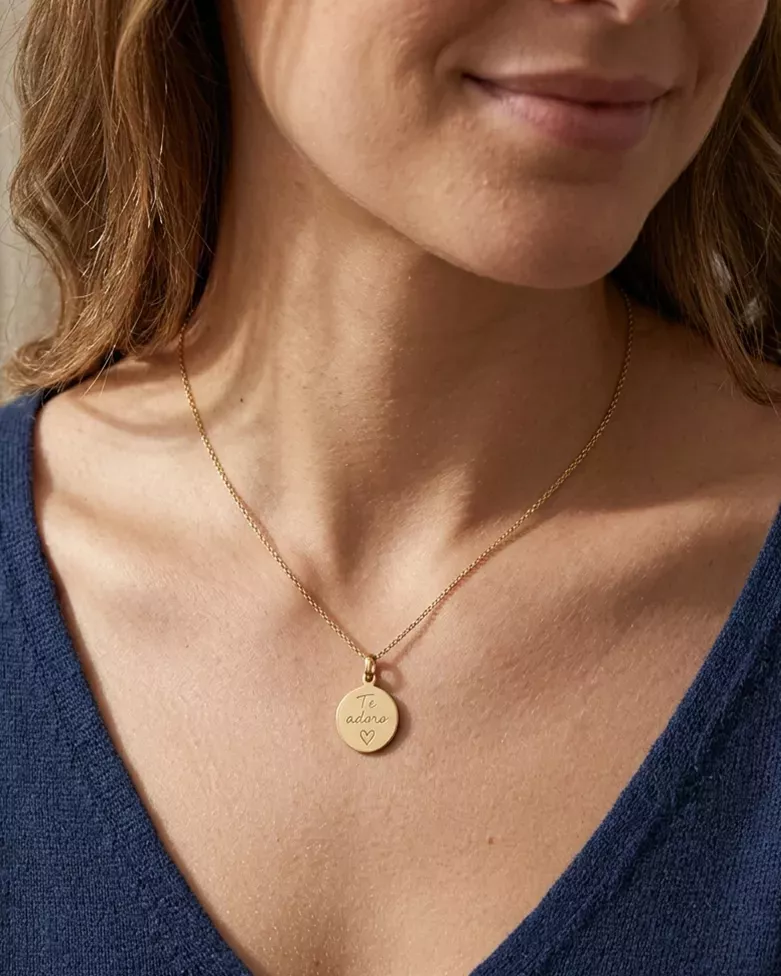 Personalized Medal Necklace | Engravable Plate: Drawing, Word... - moon