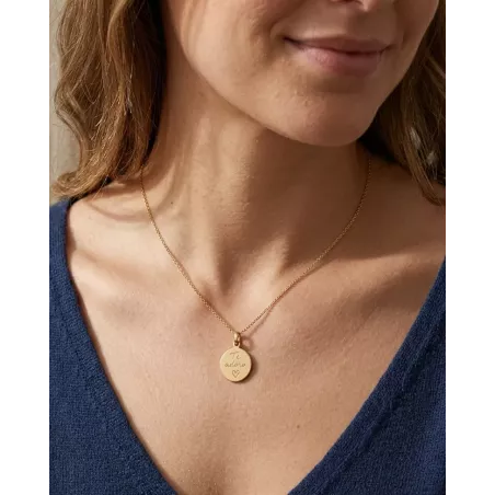 Personalized Medal Necklace | Engravable Plate: Drawing, Word... - moon