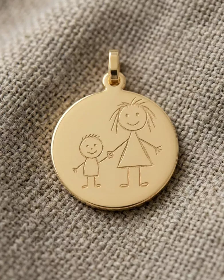 Personalized Medal Necklace | Engravable Plate: Drawing, Word... - moon