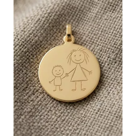 Personalized Medal Necklace | Engravable Plate: Drawing, Word... - moon