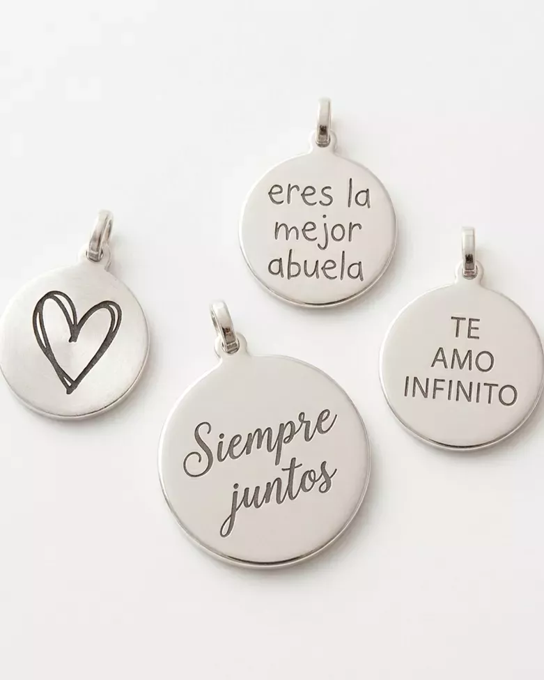 Charm Colgante Redondo Grabable | Chapa Plata Personalizable - moon