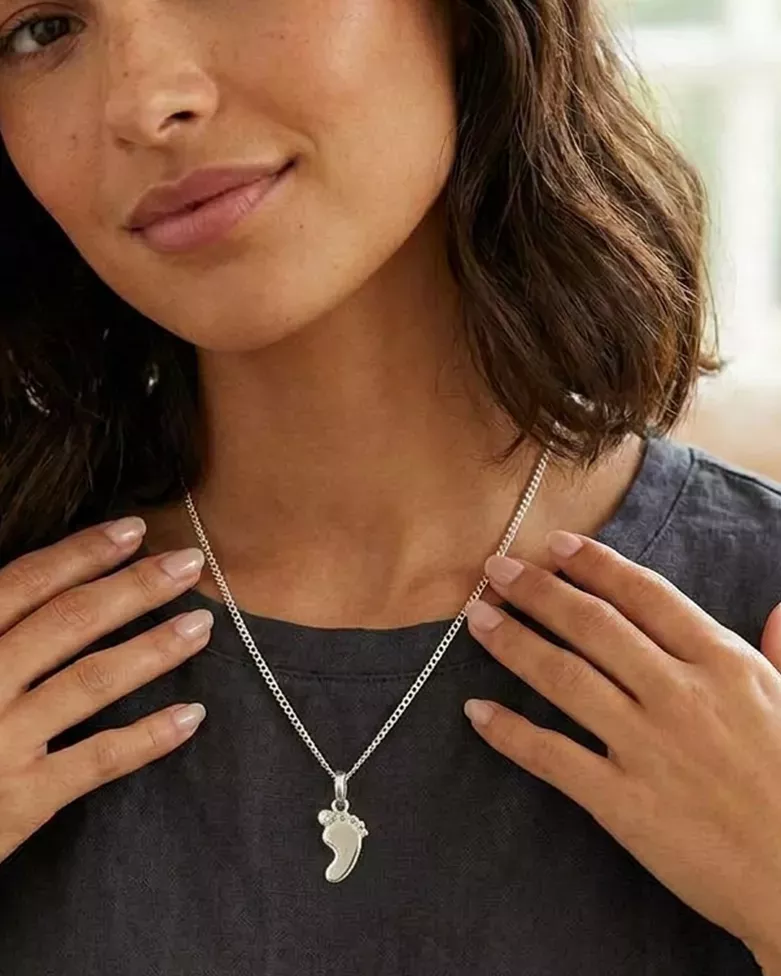 Personalizable Sterling Silver Footprint Pendant | Engravable - Moon