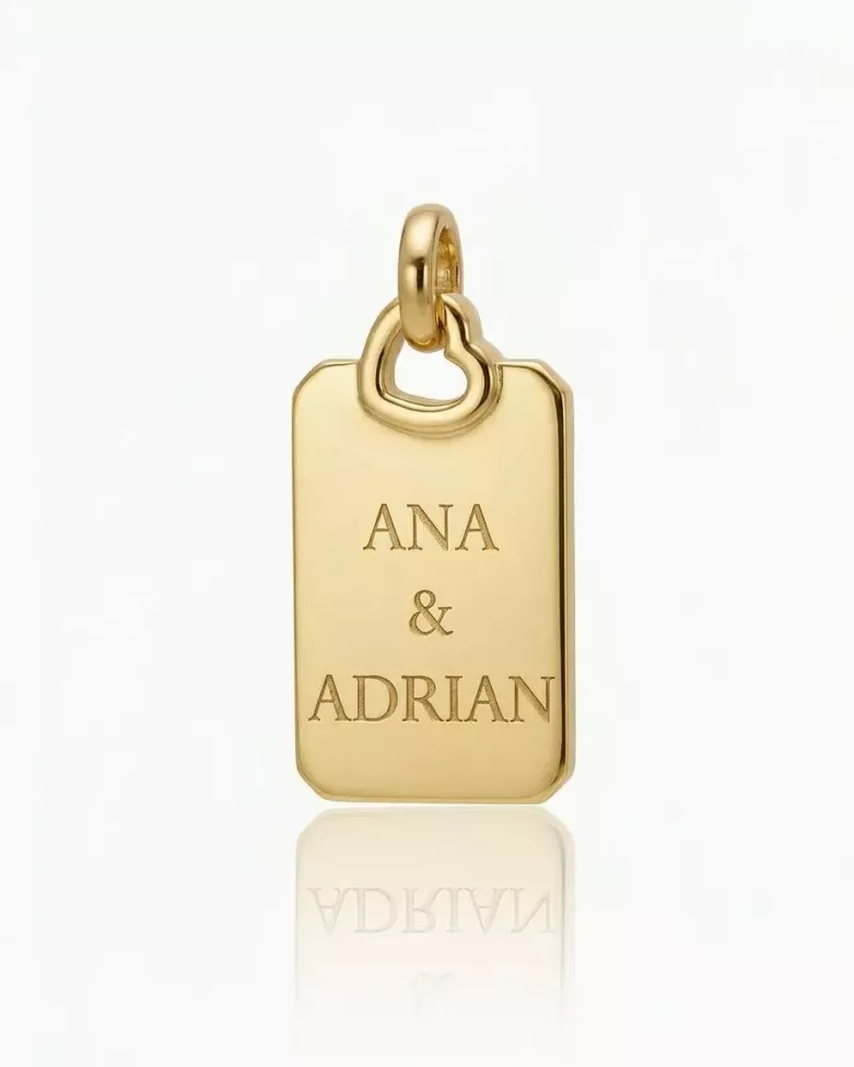 Engravable Gold Necklace with Rectangular Heart Pendant | moon