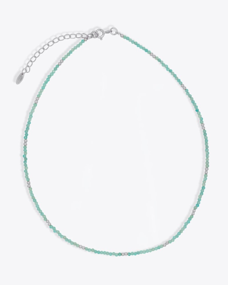 Collar CHAKRA Amazonita | En plata y piedritas de colores azul - moon