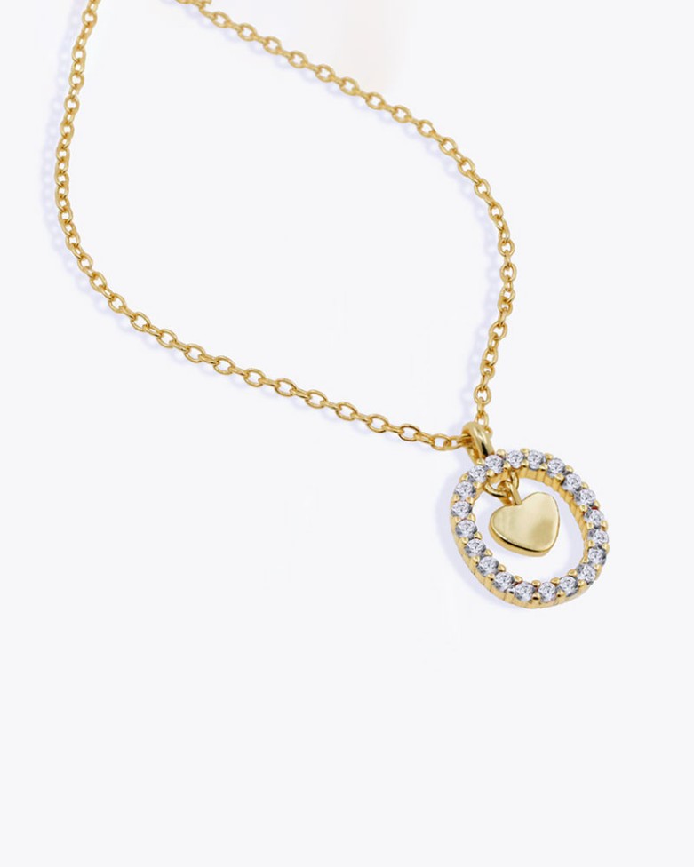 Collar QADES GOLD | Con un corazón en plata dorada y circonita - moon