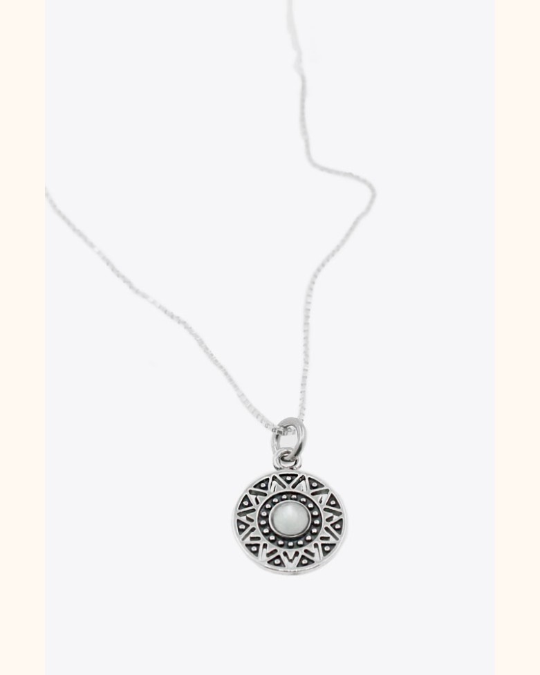 Collar TOKYO MINI | En plata con colgante diseño geométrico vintage y piedra nácar - moon