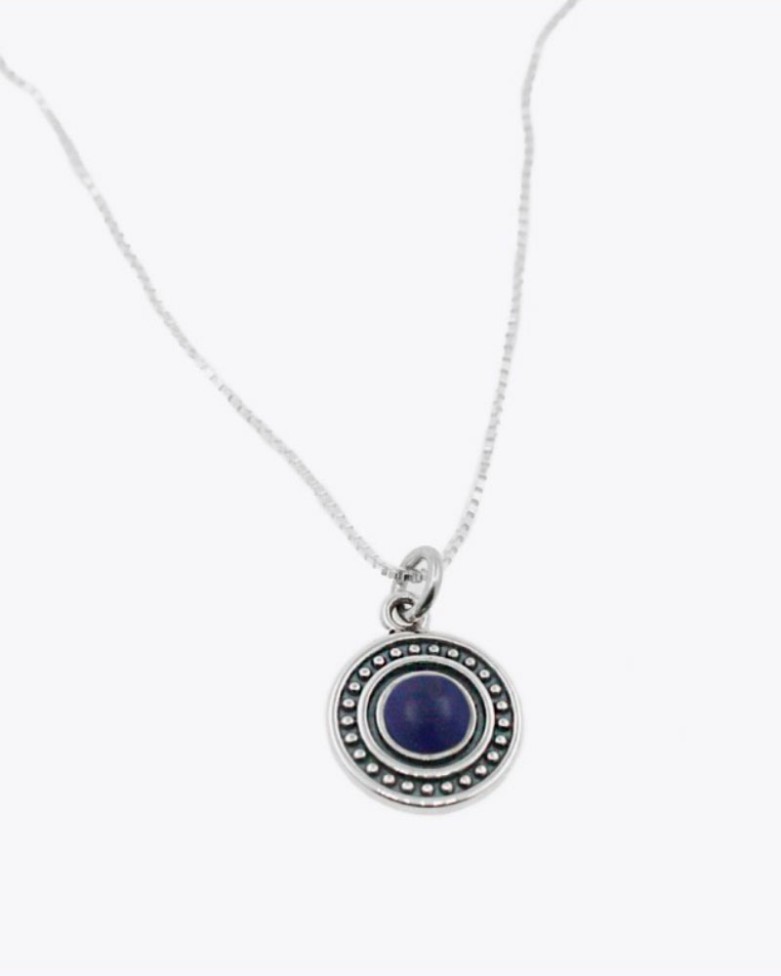 Collar HITACHI | En plata con colgante diseño bolitas y piedra azul - moon