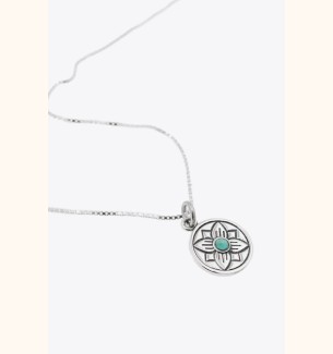 Collar PINKU | En plata con colgante dibujo flor con piedra turquesa - moon