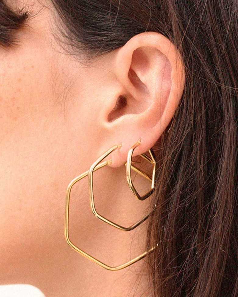 LUFFY earrings | In Sterling Silver and gold plating, smooth and hexagonal - moon
