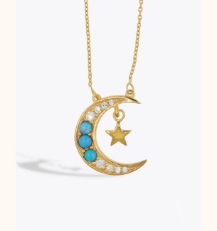 Collar BANFF Gold | En plata dorada en forma de luna con Ópalo - moon