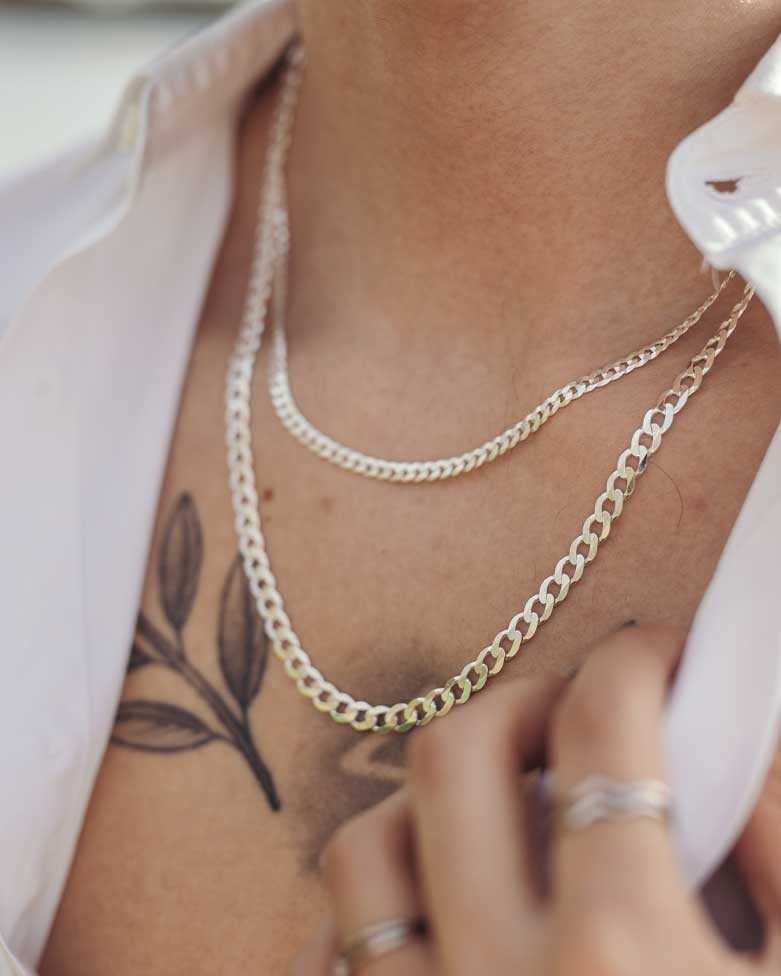 BLAS necklace | Men's silver chain with flat link - moon