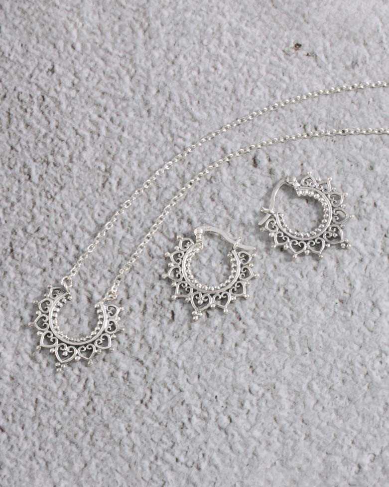 Silver Earrings Women Vintage Hearts Boho