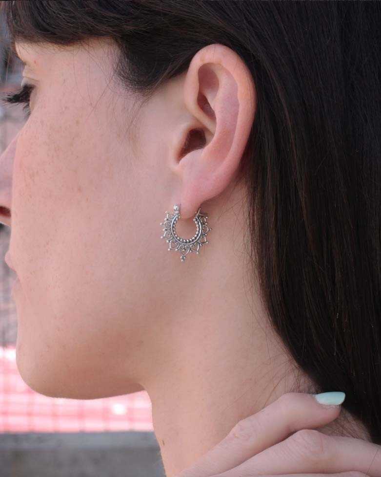 Silver Earrings Women Vintage Hearts Boho
