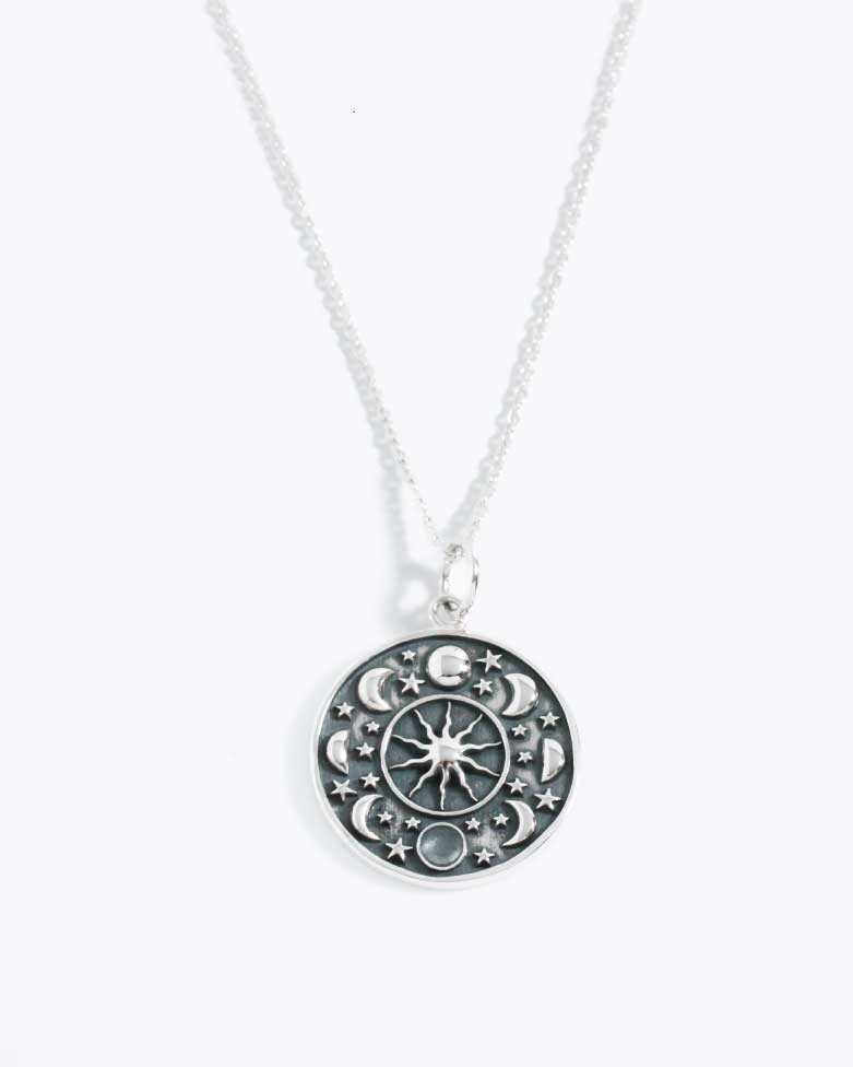 UADY necklace | Silver Pendant Necklace Sun Phases Moons and Stars - moon