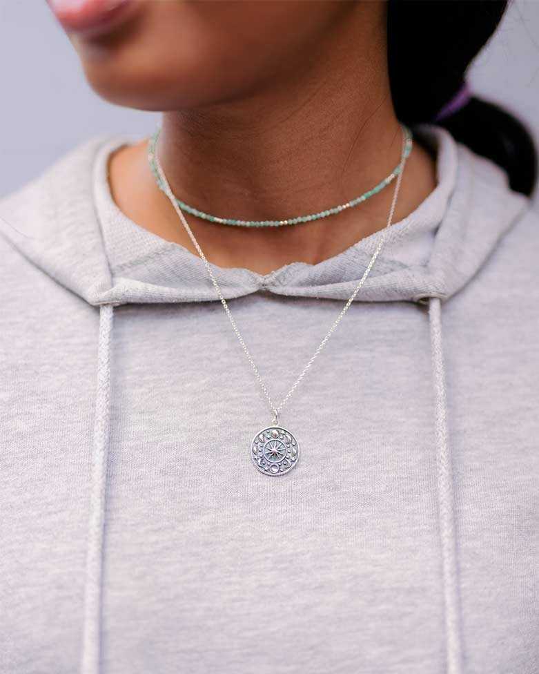 UADY necklace | Silver Pendant Necklace Sun Phases Moons and Stars - moon