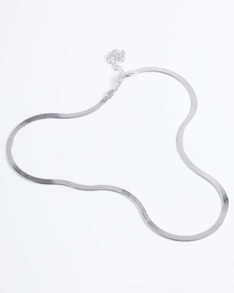 BANK necklace | Flat design herringbone chain in silver - moon