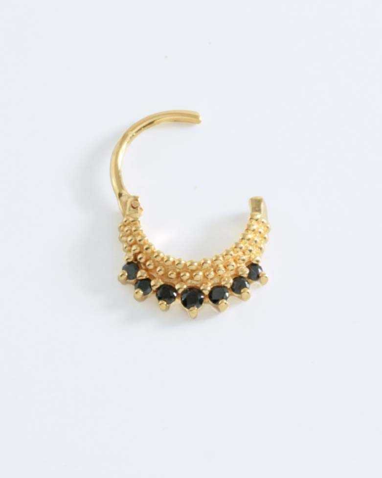 KALI Gold Piercing | Black Stone Septum Hoop Earring Silver - moon