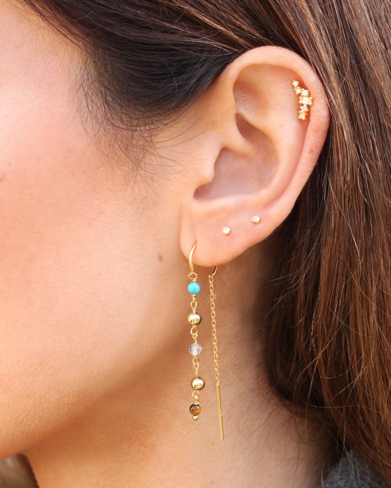 Pendientes Shobha Oro | Pendientes largos con bolitas de color - moon