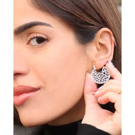 ODUN Earrings | In silver with boho style shapes and leaves - moon