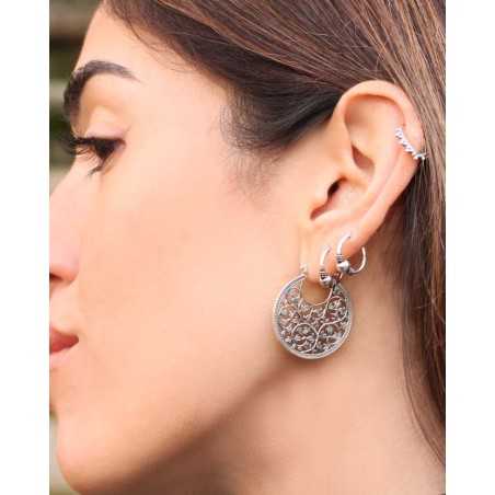 ODUN Earrings | In silver with boho style shapes and leaves - moon